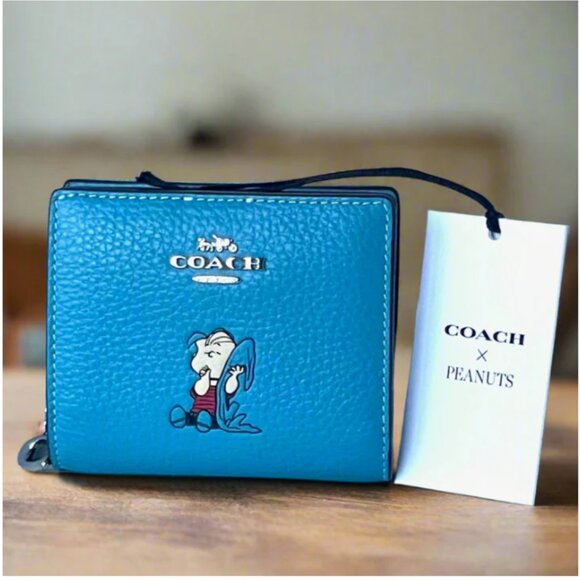 Coach x Peanuts 2025 Snap Wallet Linus CBN91 Snoopy 75th Anniversary Blue - Picture 1 of 8